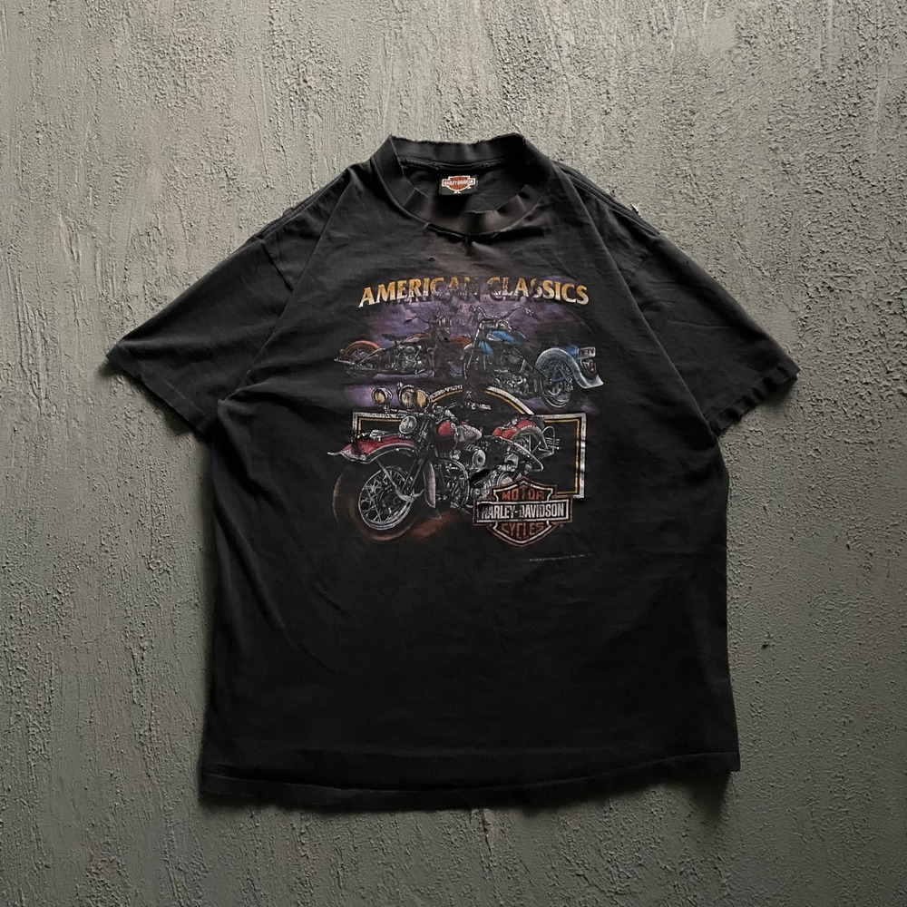 Vintage 3D Emblem American Classics T-Shirt Men XL Black 1990s Harley Davidson